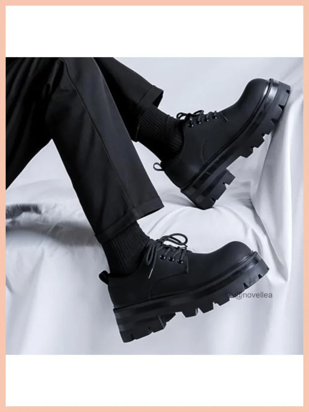 Men's Leather Platform Oxfords Lace Up Dress Shoes Non-Slip Lug Sole Chunky Heel